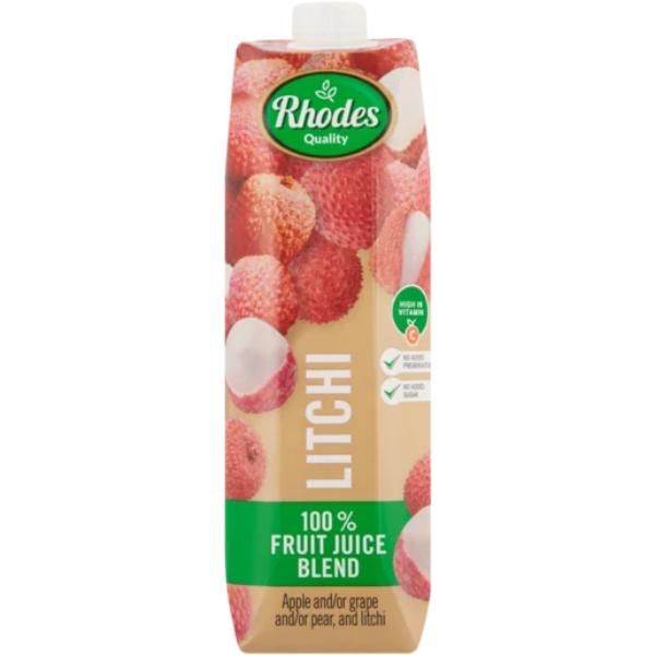 Rhodes 100 % Fruit Juice - Litchi | 6 × 1 L Long-Life Cartons