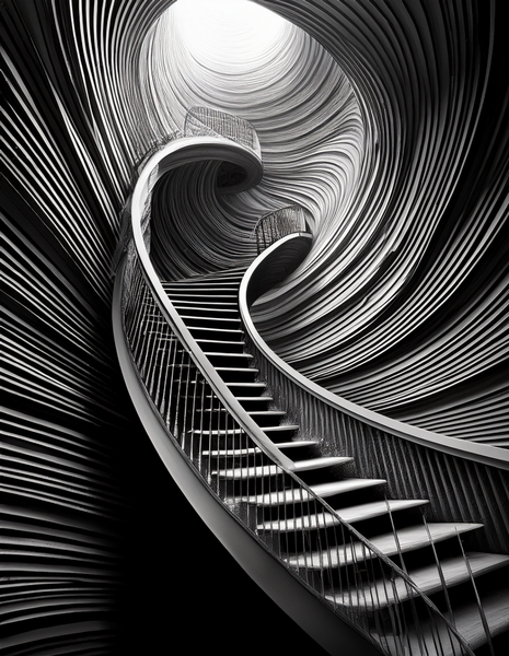 Canvas Ready to Hang Contemporary Wall Art Decor- Staircase Black and White