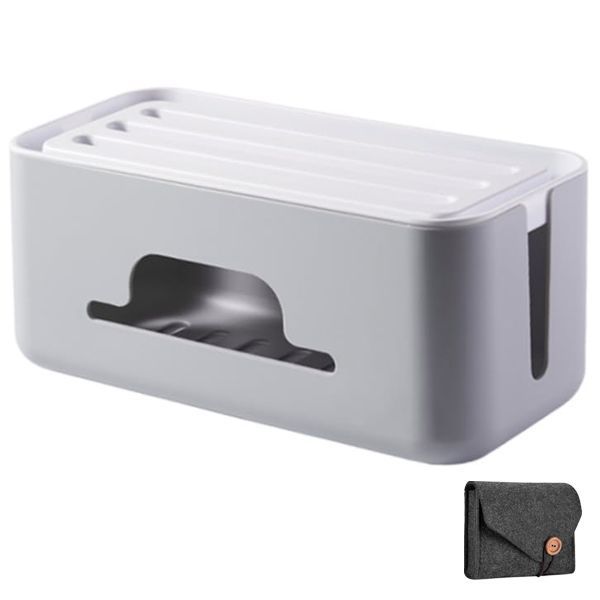 Optic Multifunctional Cable &amp; Plug Organizer Box-Grey