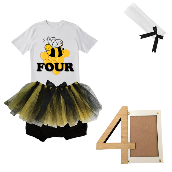 4th Birthday- Bee Tutu With Headband And Photo Frame
