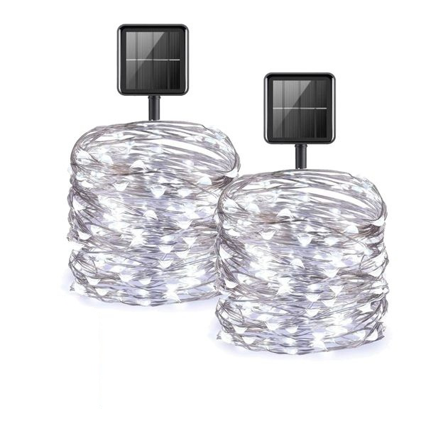Set of 2 Solar Installations, PVC/Copper, 100 LEDs, 12 m, 8 Lighting Modes