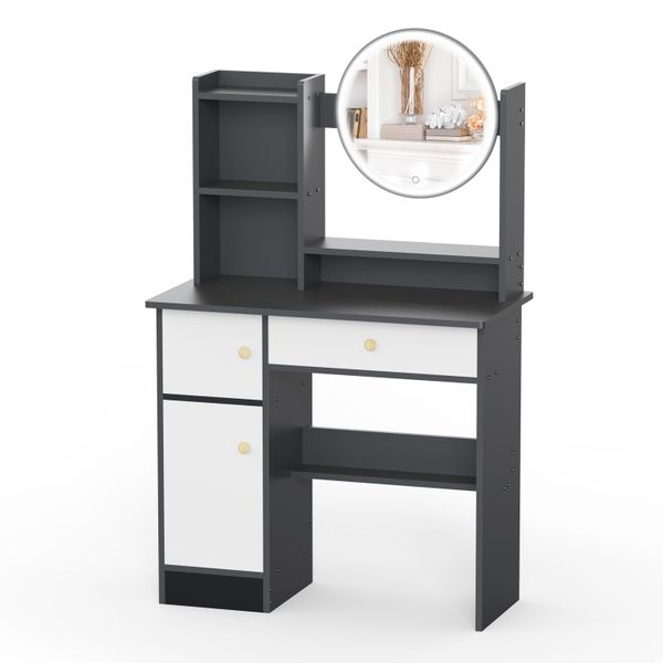 Dressing Table With Mirror Makeup Vanity Table with Storage Shelf and Drawers