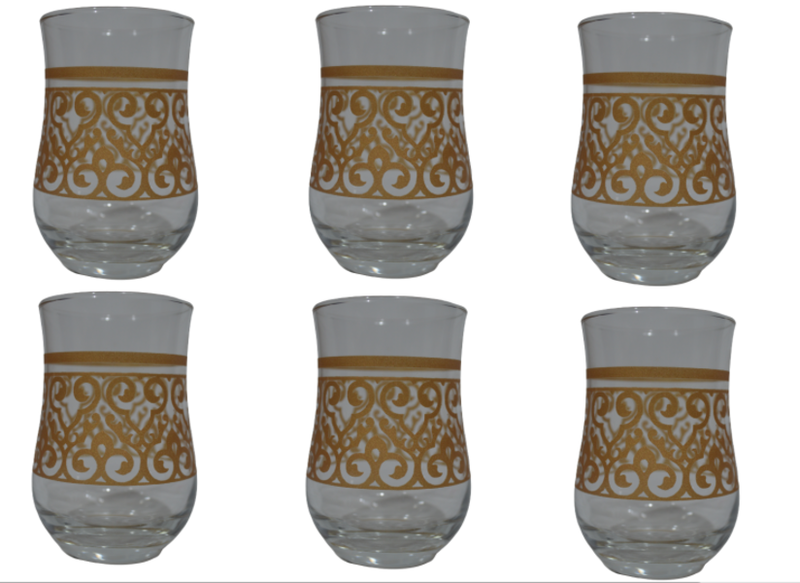 Tumbler 250ml 11X6.5cm 6 Piece Turkish Tea Style With Gold Decal 40438