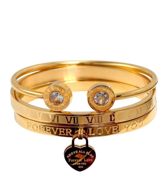 Gold Numeral Love 3 Piece Bangles