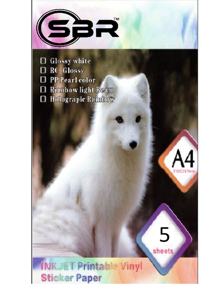 SBR | A4 Vinyl Sticker Papers - 5 Sheets - Glossy White