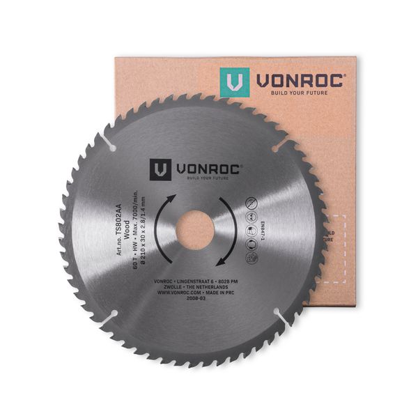 VONROC Saw Blade for Table Saw - 210 x 30mm - 60T | Universal