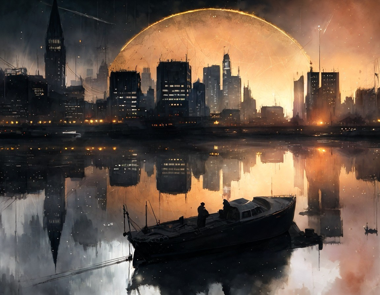Canvas Wall Art Decor - Night At The Harbour Artwork