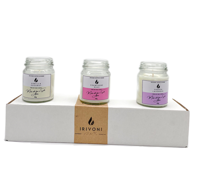 iRivoni- Mixed Variety Soy Wax Candle Set - 3 x 100g (VanillaRoseLavender)