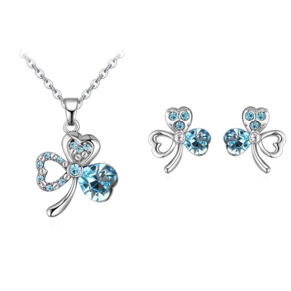 Lucky Three Leaf Clover Necklace and Earring Set with crystals from Swarovski