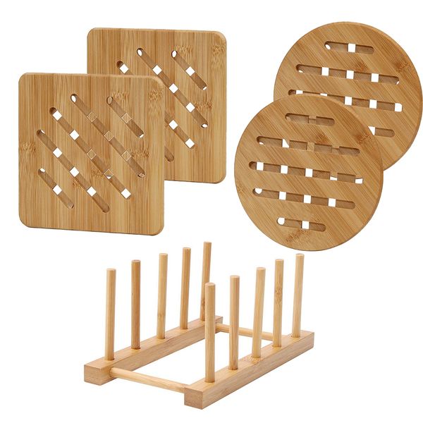 Bamboo Wood Coasters Set of 4 with a Holder
