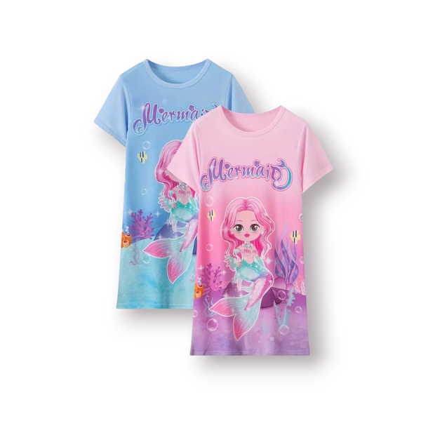 Cartoon Mermaid Summer Cartoon Sleep Dress Set of 2