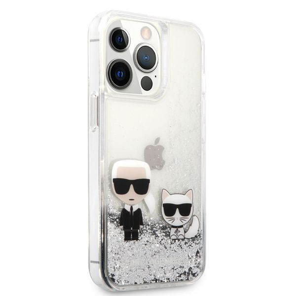 Karl Lagerfeld 13 Pro silver hardcase Liquid Glitter Karl &amp; Choupette