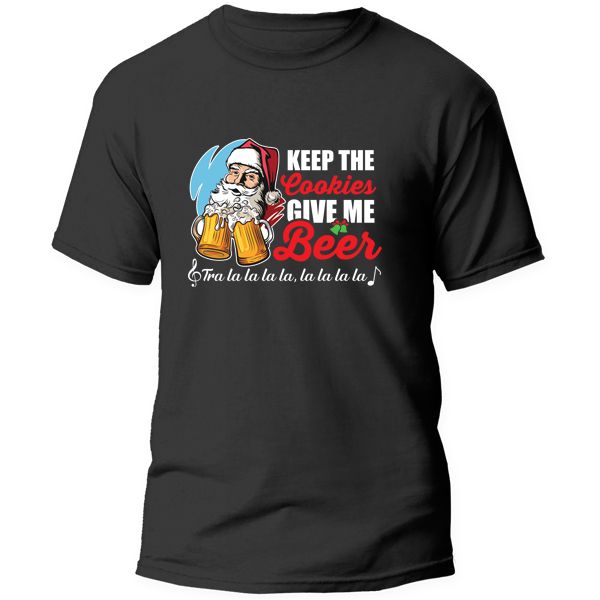 Christmas Printed T-Shirt - Keep the Cookies Give Me Beer