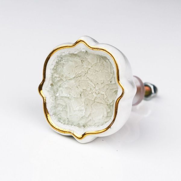Cream and Gold Ceramic Drawer Knob