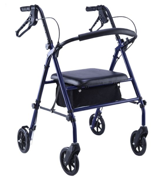 Foldable Rollator Walker with Seat - Adjustable Handles and Seat, Blue