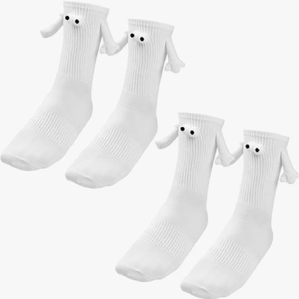 2Pairs Magnetic Holding Hands Socks Funny Couple Socks for Best Friends