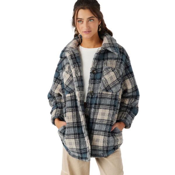 O'Neill Women's Heath Plaid High Pile Oversized Fleece Jacket