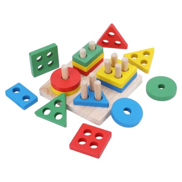 16 Piece-Interactive Wooden Stacking Toy With Different Shapes-Multi-Colour