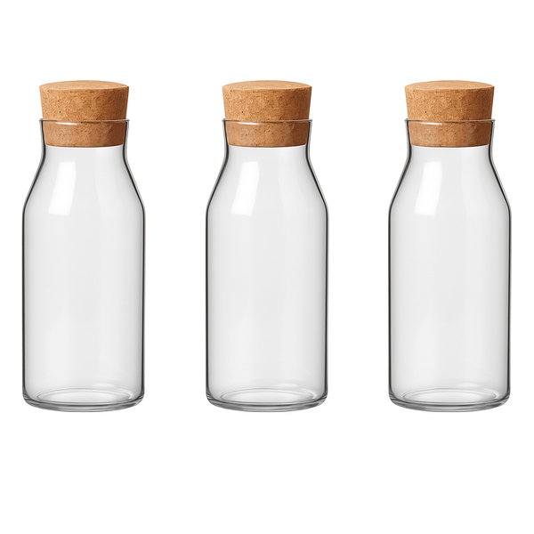 3 Pack - Wooden Lid Glass Seal Storage Jar 900ml - Transparent