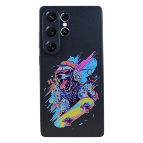 Dog &amp; Skateboard Phone Case Compatible With Samsung S25 Ultra - Black
