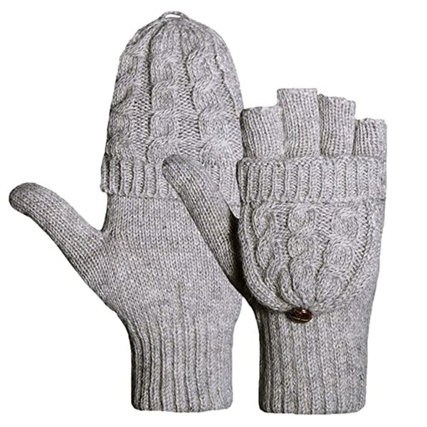 Convertible Gloves, Fingerless Gloves Flip Dual Use Wool for Women Men