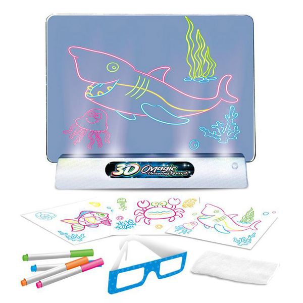 3D Magic Drawing Board Light Up Glow Tracing Pad with 3D Glasses