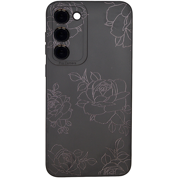 Black - Phone Case with Shiny Black Flowers &amp; Pro Camera - Samsung S23+