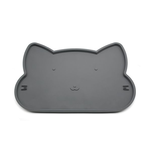 Cat Shape Pet Food Mat Pet Feeding Mat Cat Mat 49x31.5cm-Grey