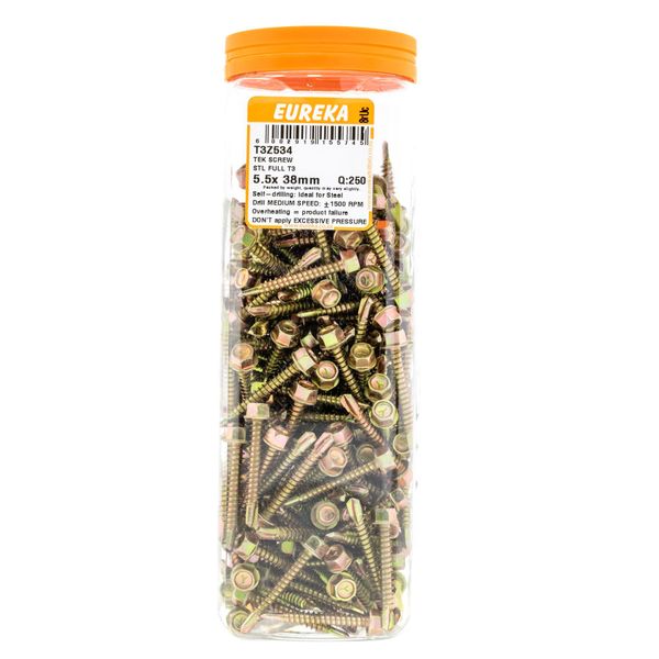 EUREKA Tek Screw Steel Full Thread Class 3 5.5 x 38mm Q:250 T3Z534