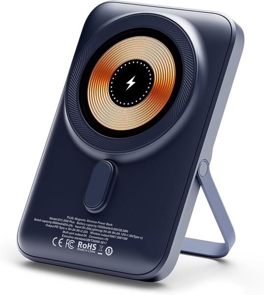 10,000mAh Magnetic Power Bank with LED Display 15W Wireless Charger Black