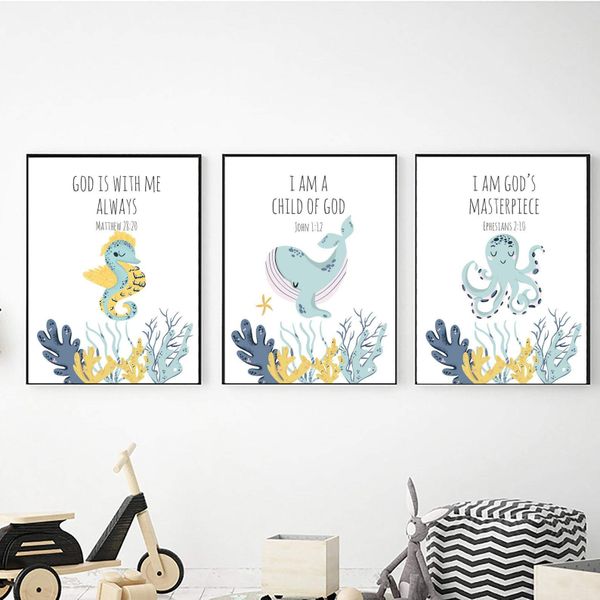 Under the Sea Bible Verse - 40cm x 50cm Canvas -Set Of 3