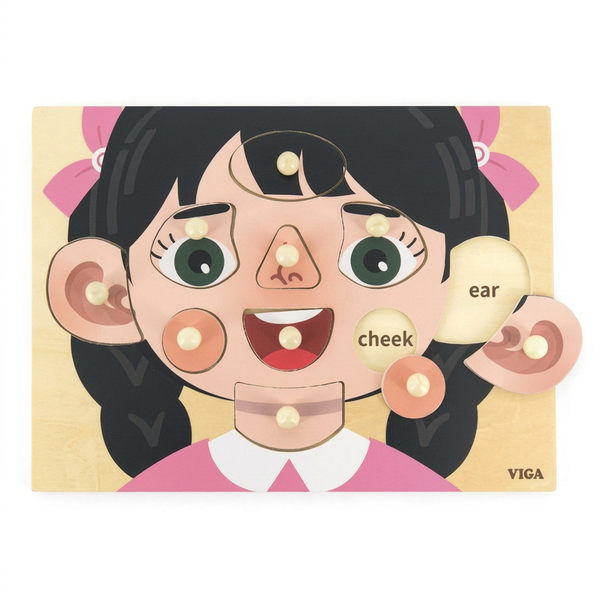 Viga - Girl Face Parts Puzzle - Wooden Puzzle - 10 Pieces