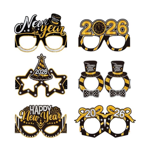 6-Piece New Year Party Glasses - Black &amp; Gold