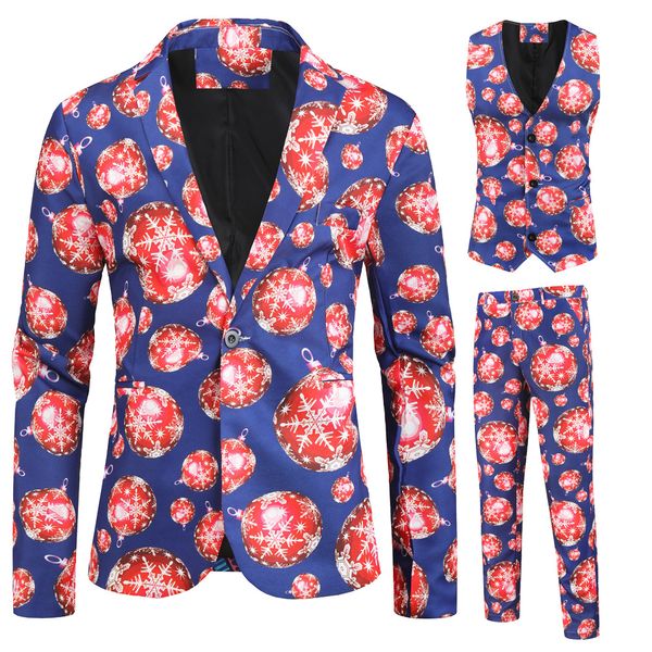 Men's New Casual Suit Three Piece Suit Men's Christmas Printed Suit Set