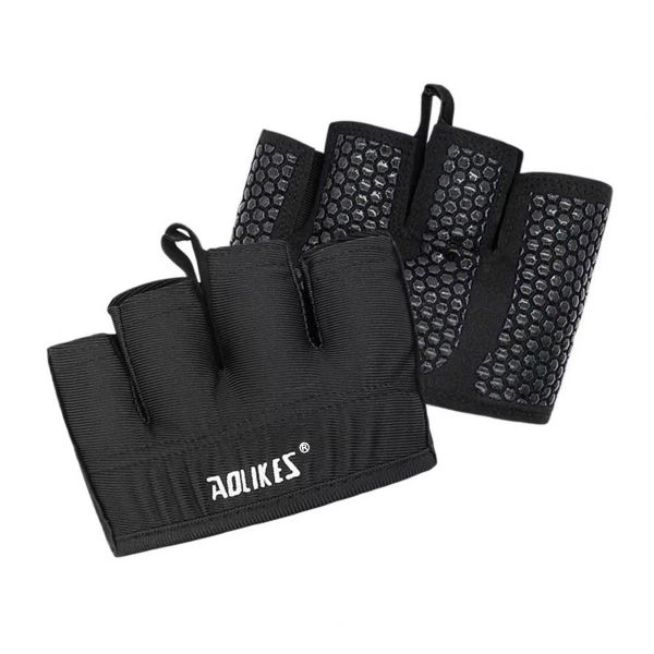 AOLIKES 1 Pair Four Finger Gym Gloves with Anti-slip Silicone Grip Pads