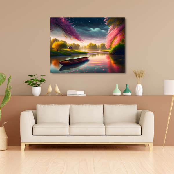 Canvas Wall Art - Abandoned Boat On The River