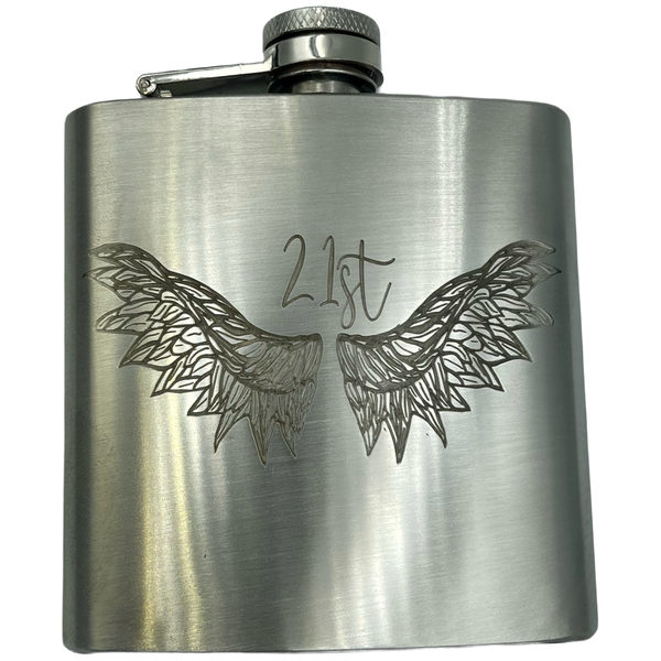 21st Birthday with Wings - Engraved Stainless Hip Flask