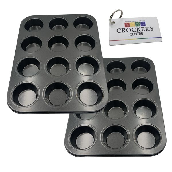 2Pc Muffin Pan 12 Cup Plain Basic 35x26x3cm + Keyring