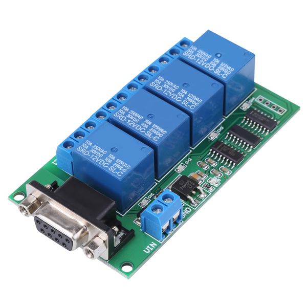 4-Channel Relay Board for Car Motor Control, 12V RS232 Remote Switch