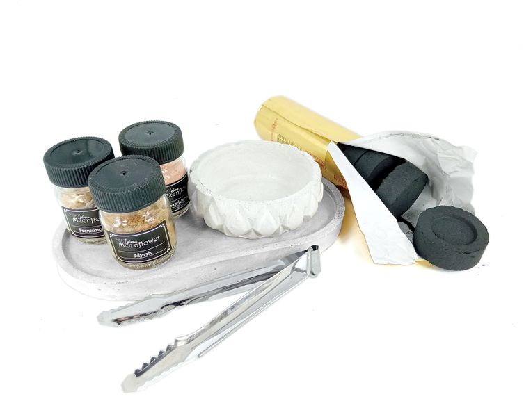 Raw Incense Resin Burning Kit- 3 Pack - Cement Bowl &amp;Tray