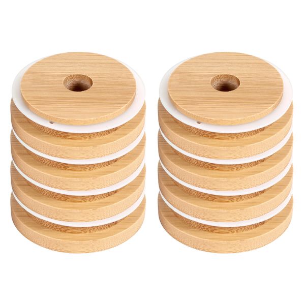 Reusable Bamboo Jar Lids 70Mm with Hole for Wide Mouth Jar