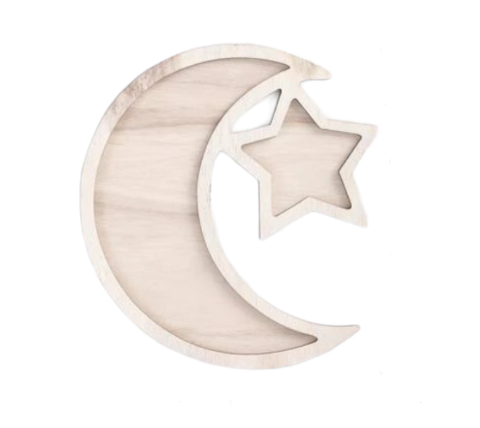 Ramadan Moon and Star Eid Decoration Wooden Serving Tray