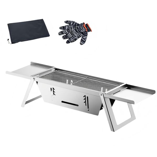 Portable Stainless Steel Folding Charcoal BBQ Grill for Camping and Picnic