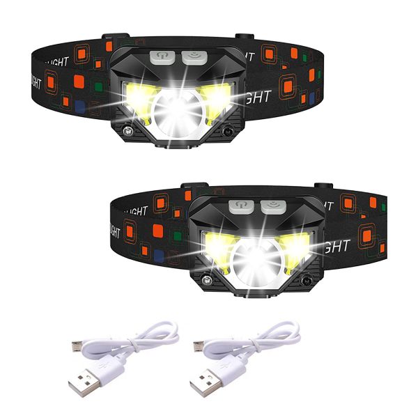 2 Pieces Rechargeable Headlamp Flashlight Ultra-Light Bright LED Headlight