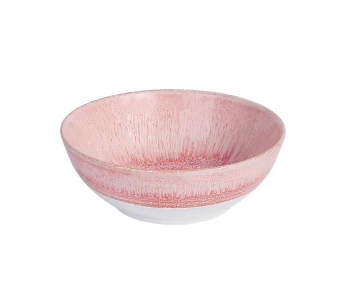 Large Ceramic Bowls - Light Pink and White Set - Striped Design - 8.5" - 6-Piece Set