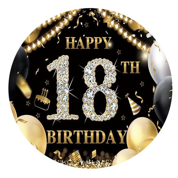 Happy 18th Birthday Black Round Wooden Vinyl Signage 40CM