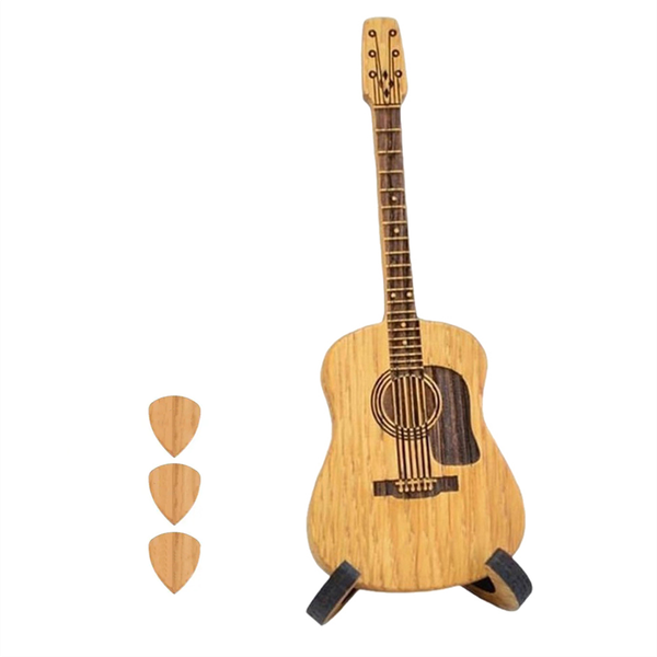 Wooden Acoustic Guitar Pick Box with Stand Portable Handcrafted