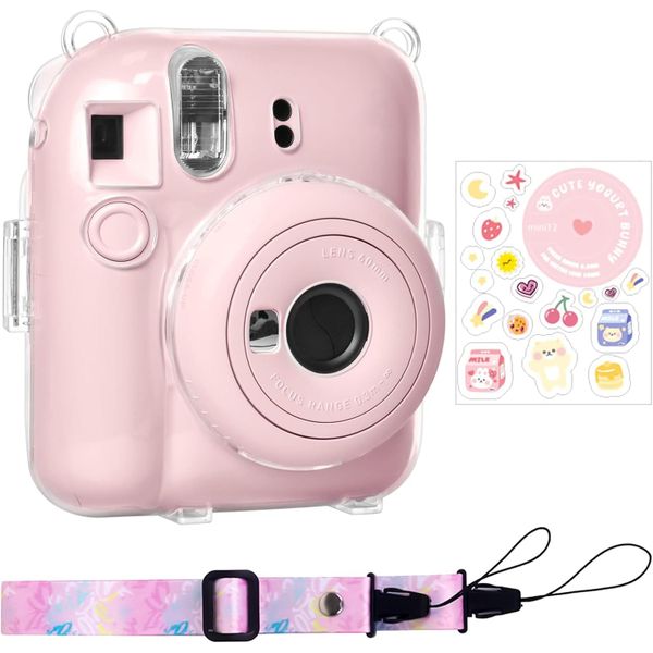 Clear Case with Strap and Cute Sticker Compatible with Fuji Instax Mini 12