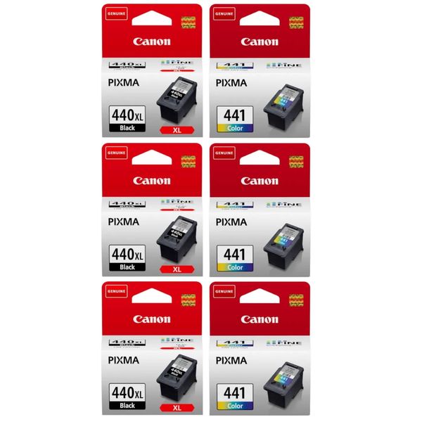 Canon PG 440 XL Black &amp; Canon CL441 Tri-Color Ink Cartridges - 6 Pack