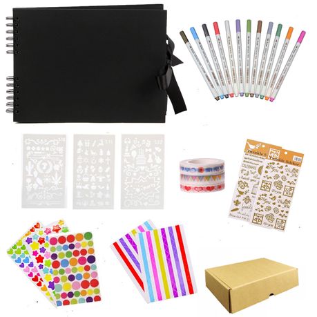 DIY Scrapbooking Kit -Album, Pens, Stencils ,Stickers & Washi